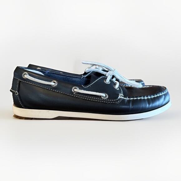 LL Bean Women’s 8.5 Signature Boat Shoes Navy With White Soles Leather - Picture 4 of 8
